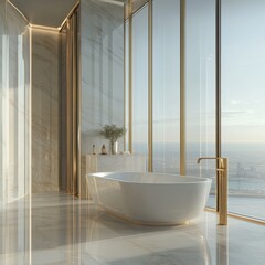 Luxury penthouse bathroom with city views