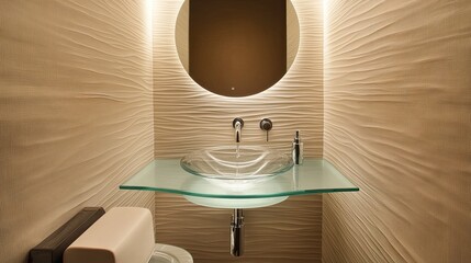 A small bathroom with a frameless backlit mirror