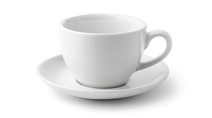 Obraz premium Elegant simplicity, A pristine white teacup and saucer on white canvas