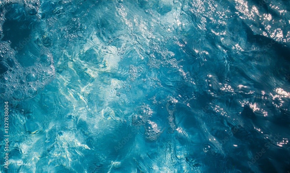 Poster blue ocean water with sunlight reflections creating mesmerizing abstract patterns.
