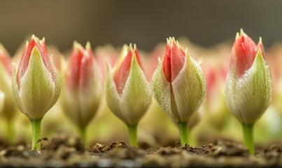 Tulip buds in spring at the Keukenhof Gardens in Lisse, South Holland in the Netherlands
