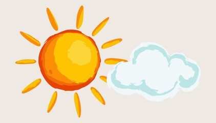 Sun and cloud. Childish doodle. Vector isolated illustration