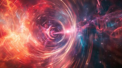 Obraz premium A vibrant swirl of colorful cosmic energy depicts the essence of a galaxy in motion.