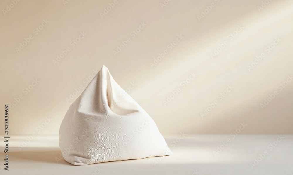 Aufkleber triangular bean bag filled with white material against a light-colored background with a subtle grad