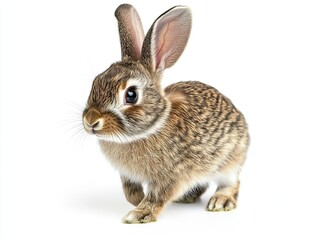 Obraz premium Adorable brown patterned rabbit posing on a bright white background