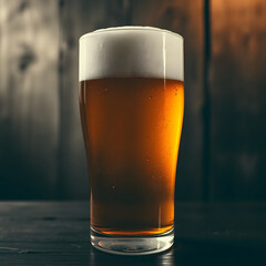 Cold Beer Glass with Golden Foam - Ultra Realistic, Refreshing Lager, Pub Background
