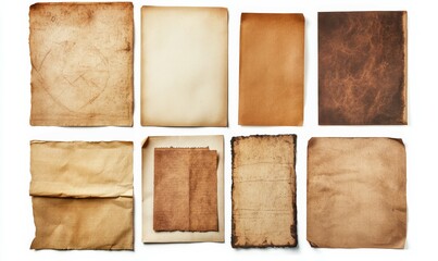 Vintage paper or parchment set isolated on white