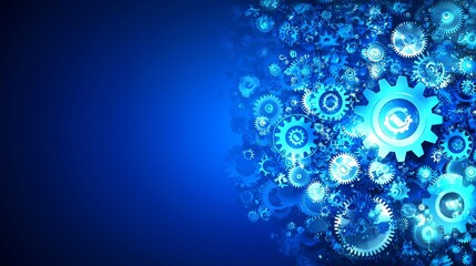 Happy Labor Day Futuristic blue gears and bubbles abstract design.