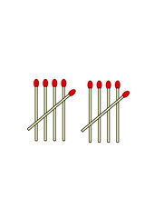 special arrangement of ten matches in two groups of five each, modern abstract vector graphic