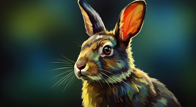Retrato de conejo colorido: pintura digital vibrante