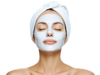 Woman applying white facial mask for skincare treatment