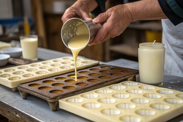 Crafting Handmade Candles Pouring Wax Molds Artisan Process Workshop
