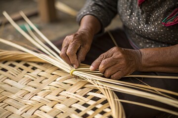 Traditional Craftsmanship Weaving Bamboo Rattan Skillful Hands Artisan Basketry Techniques