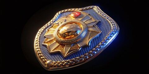 High-Resolution Police Badge Aerial View, Isolated on White Background - Stock Photo
