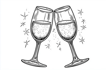 Vintage engraved illustration of clinking champagne glasses