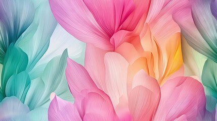 Fototapeta premium A pink flower with green leaves against a gradient of blue, green, pink and pink