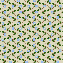 Playful blue flower pattern with green leaves on a light background. Great for children’s designs, wrapping paper, and cheerful textile prints.