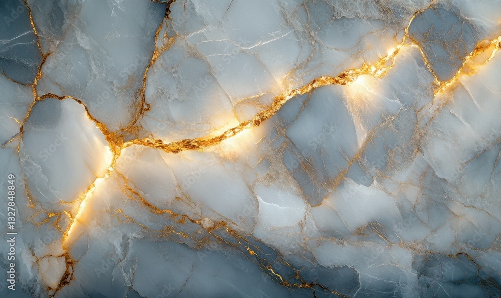 Poster close-up of marble tiles with intricate veins of gold and gray illuminated by soft diffused light cr
