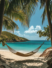 Fototapeta premium Relaxing hammock by the tranquil beach on a sunny day