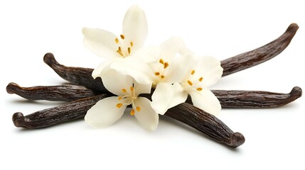 Tender vanilla flower and dry vanilla pods