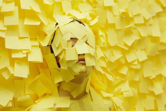 A person covered in yellow sticky notes