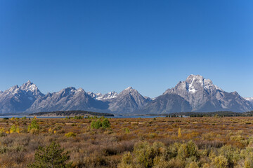 Mount Moran / Teton Range. Willow Flats, Moran, Wyoming. Grand Teton National Park.  vein (or dike) of black diabase
