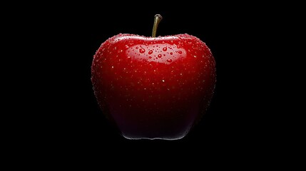 A Single Red Apple with Water Droplets against a Black Background