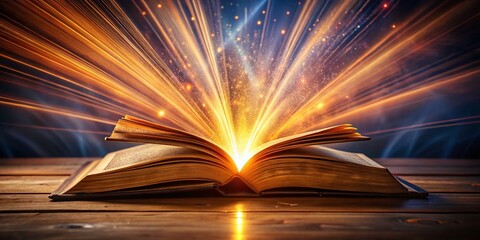 Holy Book Open Pages, Long Exposure Light Trails, Spiritual Reading, Night Photography