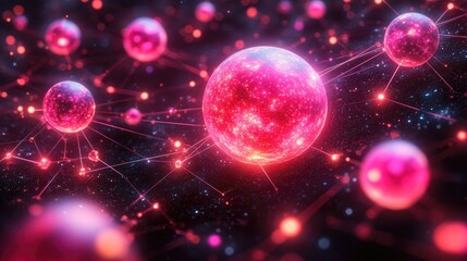 Abstract glowing spheres connected in space