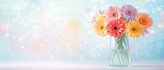 Pastel Gerbera Daisies in a Glass Vase