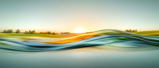 Abstract Sunset Landscape: Serene Waves of Nature's Embrace