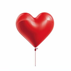 A vibrant red heart balloon floats freely, its strings elegantly swaying against a crisp white backdrop in a pastel style.