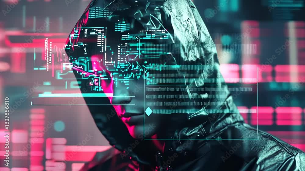 Poster Exploring the intersection of technology and identity in a neon-lit digital world Generative AI