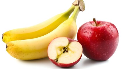 Fresh Banana and Apple Isolated on White Background