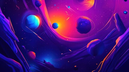 Vibrant illustration shows colorful planets set in deep space background