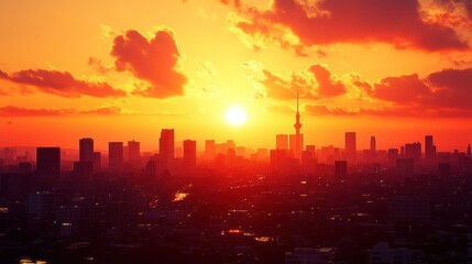 Sunrise over city skyline
