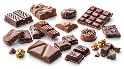 Obraz premium Assorted Chocolate Pieces Isolated on White Background