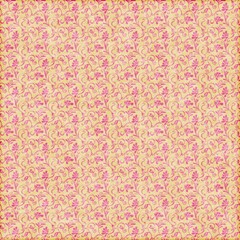 Fototapeta premium Vintage yellow and pink seamless floral pattern with ornate swirls, perfect for retro wallpapers, scrapbooking, textiles, and decorative design projects.