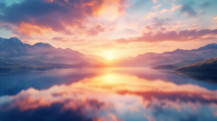 Fototapeta premium Scenic Twilight View of a Lake Framed by Mountains
