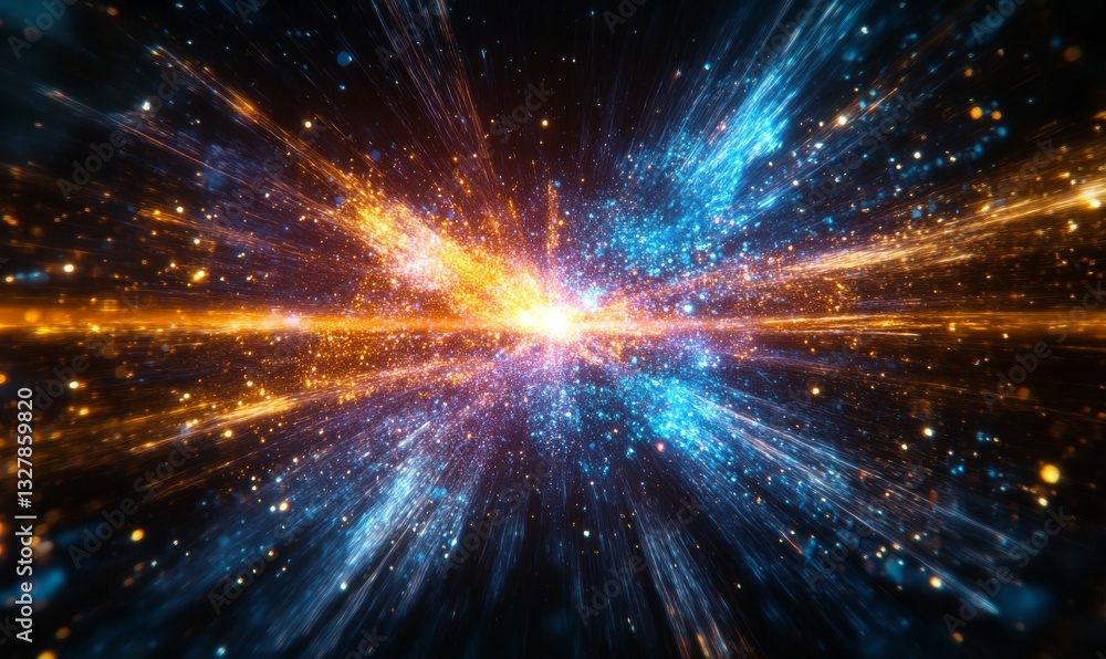Poster vibrant and dynamic mesh of abstract particles in motion over a futuristic background, neon colors, 