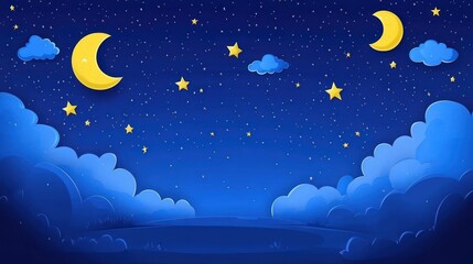 Night Sky Landscape: A Serene Dreamscape of Stars, Moon, and Clouds