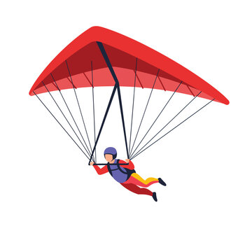 Paragliding adventure with a person soaring through the sky in flat vector art
