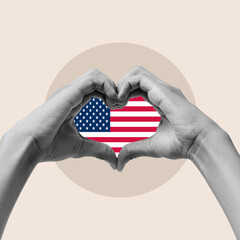 flag, hand, heart shape, United States, Holding hands, Grab, Friendship, Love, Feeling, Banner,...