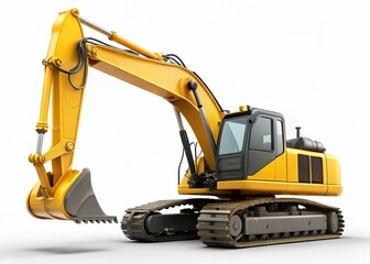 Hyperrealistic Yellow Excavator on White Background - High Resolution Stock Photo