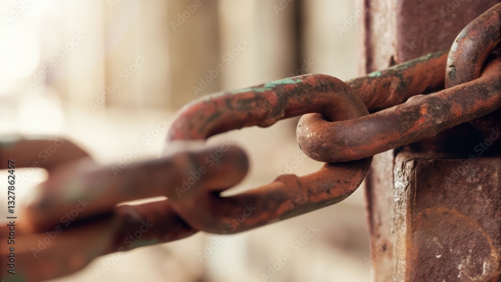 Poster a rusty chain links and iron post show the connection and age