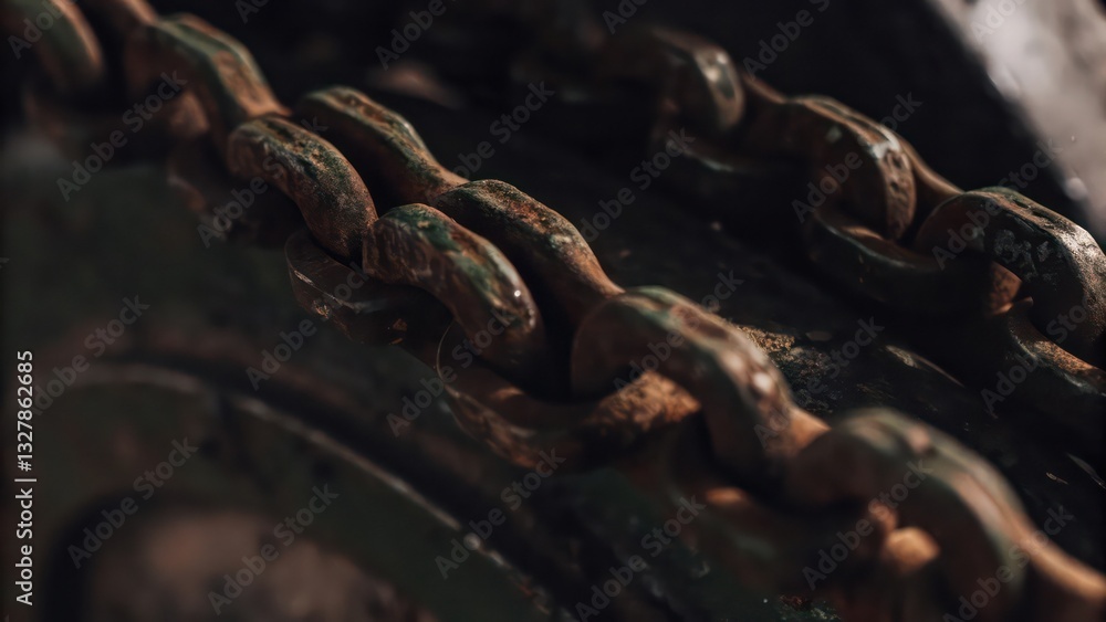 Aufkleber close up of a rusty chains that shows the strength and durability in a rough environment