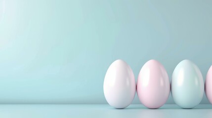 Fototapeta premium Lovely pastel blue backdrop adorned with vibrant Easter eggs, perfect for celebrating the joy of Easter.