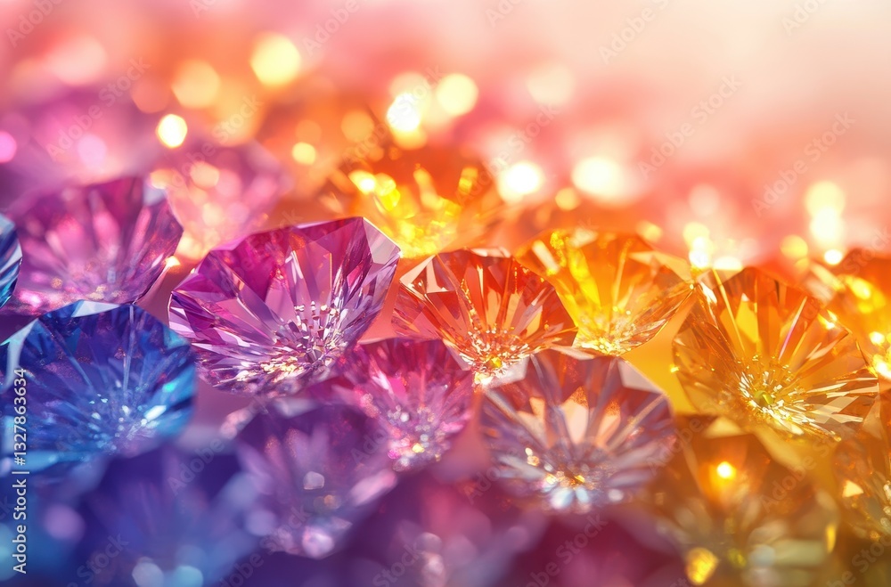 Poster colorful sparkling gems with vibrant hues arranged harmoniously in a blurred background creating a s