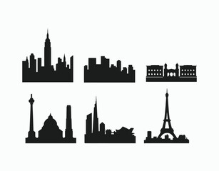 Downtown City Silhouette Collection Isolated Template