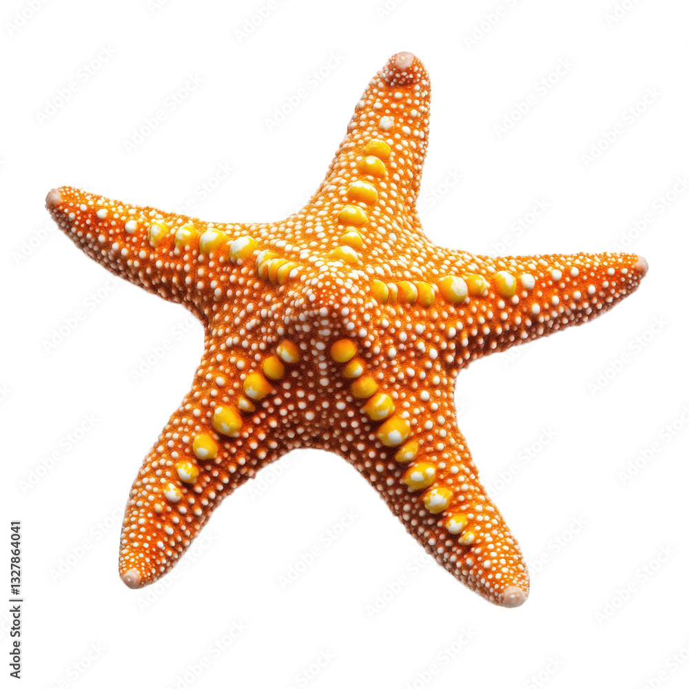 Poster vibrant orange starfish with intricate patterns and textures showcasing its unique biological struct
